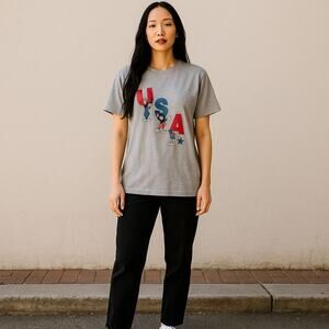 Disney Mickey And Friends Patriotic USA Woman T-Shirt Graphic Gray Size XL